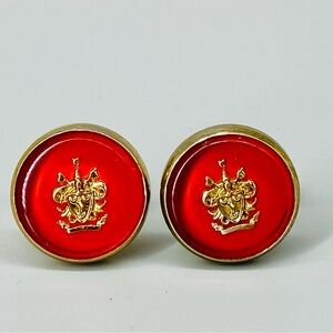 Vintage Cufflinks Cherry Red with Gold Crest Shield